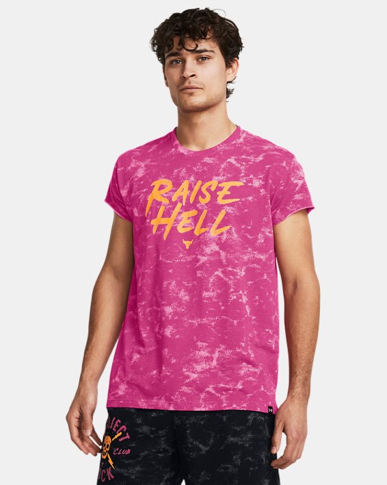 Men's Project Rock Raise Hell Cap Sleeve T-Shirt, Pink, pdpMainDesktop image number 0